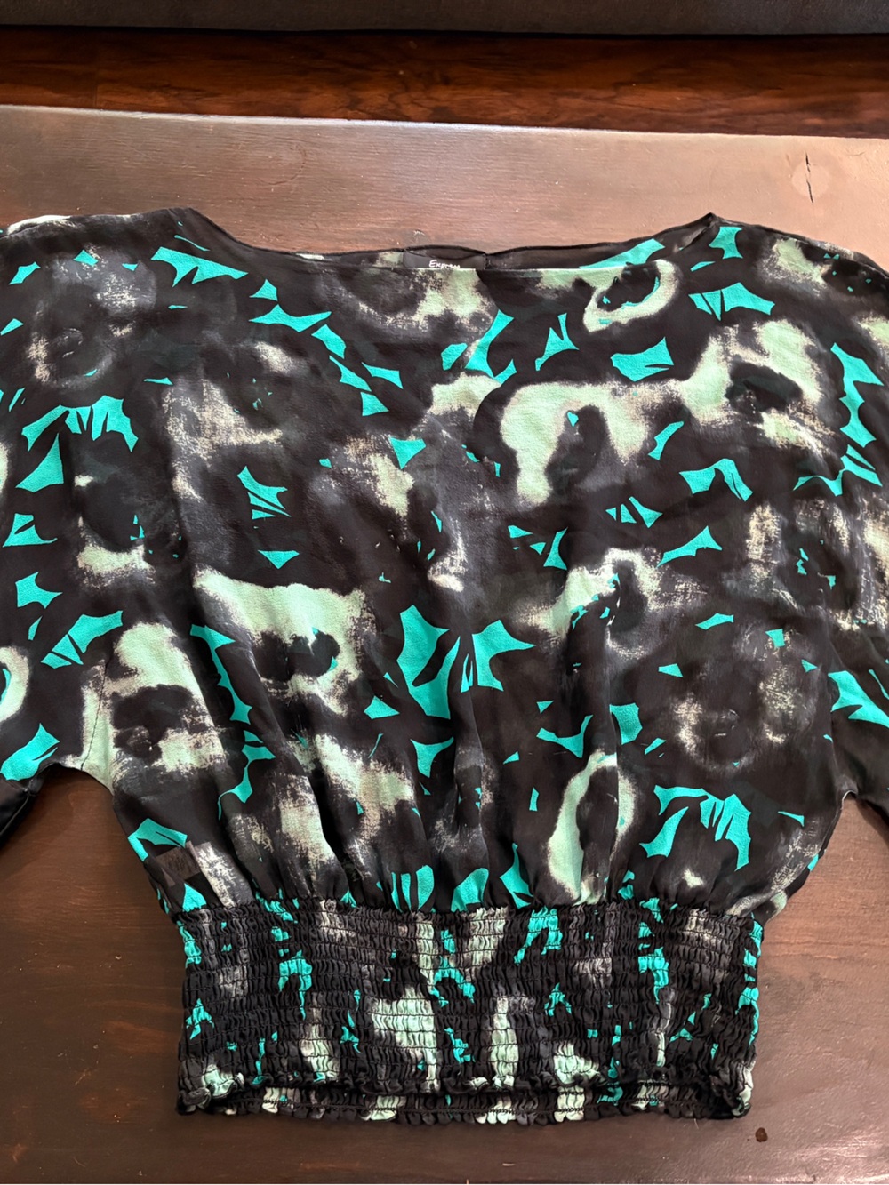 Express Black and Teal Abstract Print Women's Top